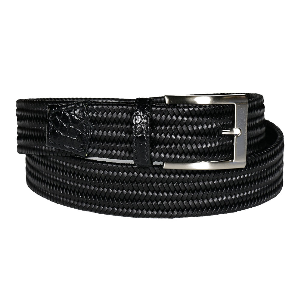Torino Leather Italian Woven Embossed Gator Calfskin Belt Black