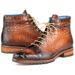 Paul Parkman Men's Croco Embossed Leather Boots Brown