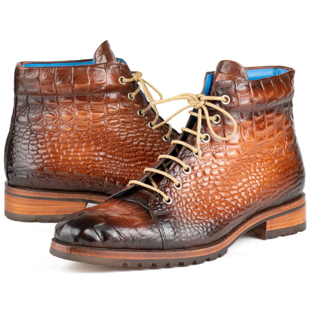 Paul Parkman Men's Croco Embossed Leather Boots Brown