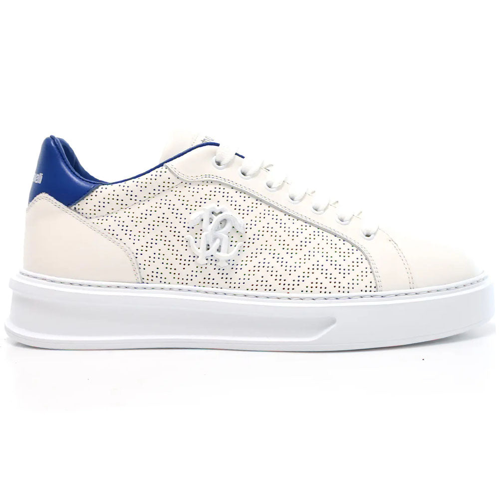 Roberto Cavalli Chucky Perforated Leather Sneaker White / Blue