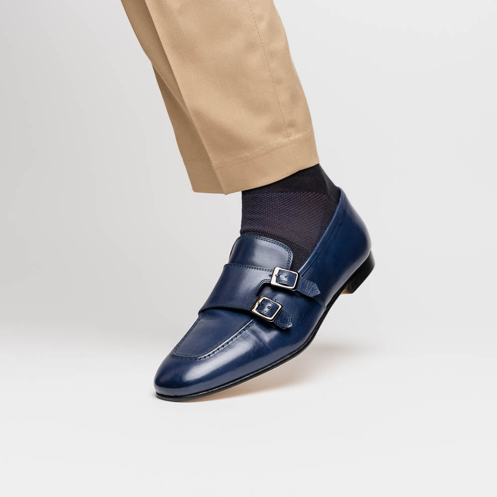 Zelli Gatto Calfskin Double Monkstrap Shoes Navy (55-510-NVY)