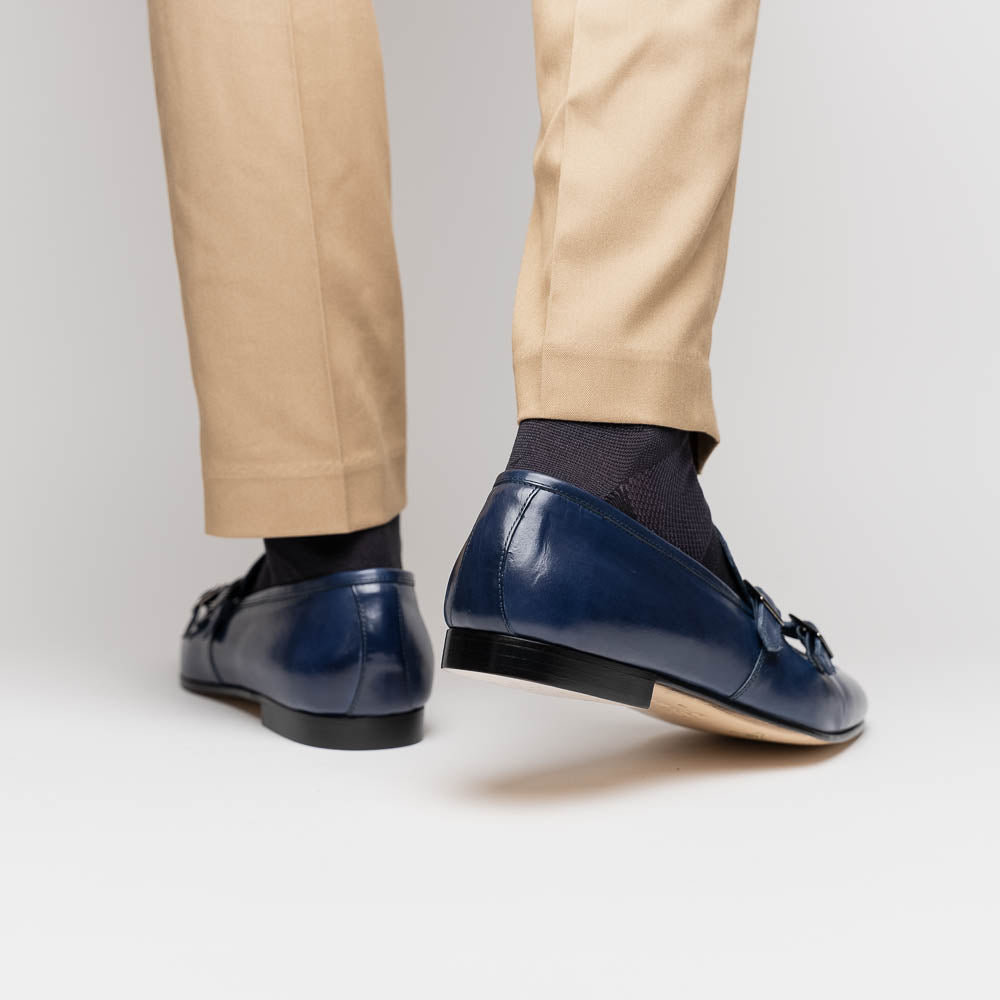 Zelli Gatto Calfskin Double Monkstrap Shoes Navy (55-510-NVY)