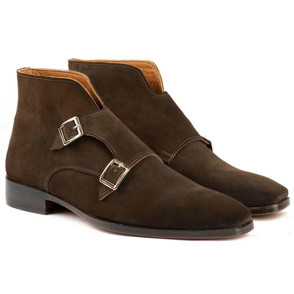 Paul Parkman Double Monkstrap Suede Ankle Boots Brown