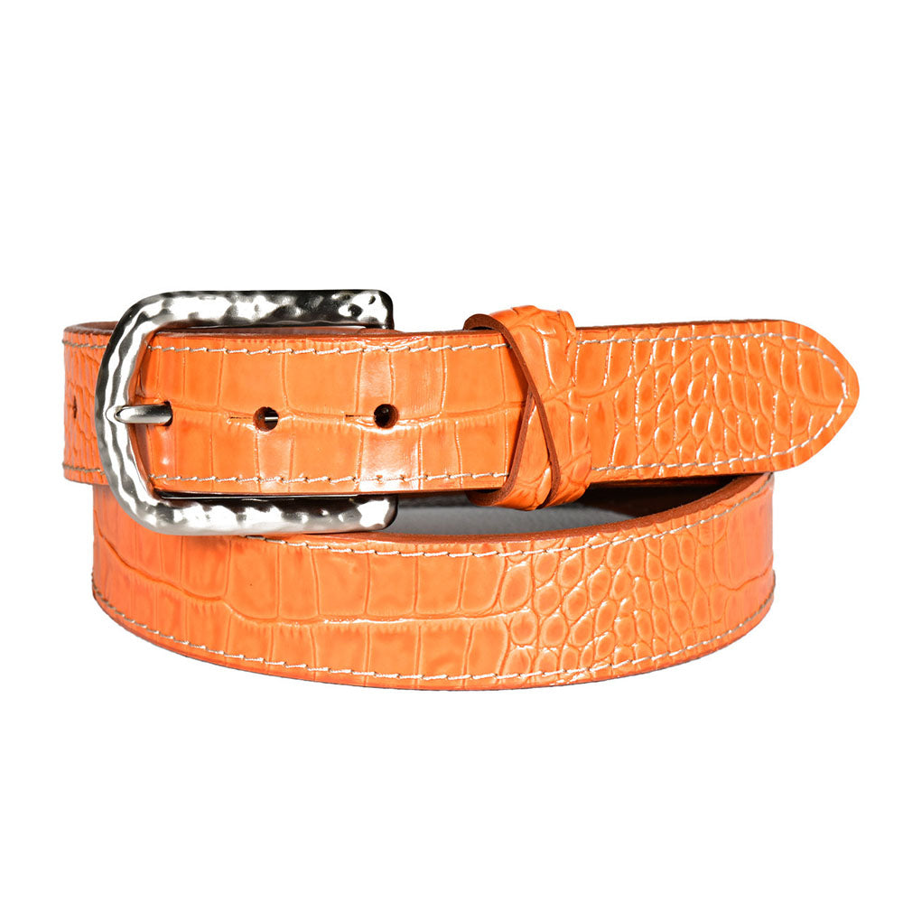 Torino Leather Alligator Grain Calf Leather Belt Orange