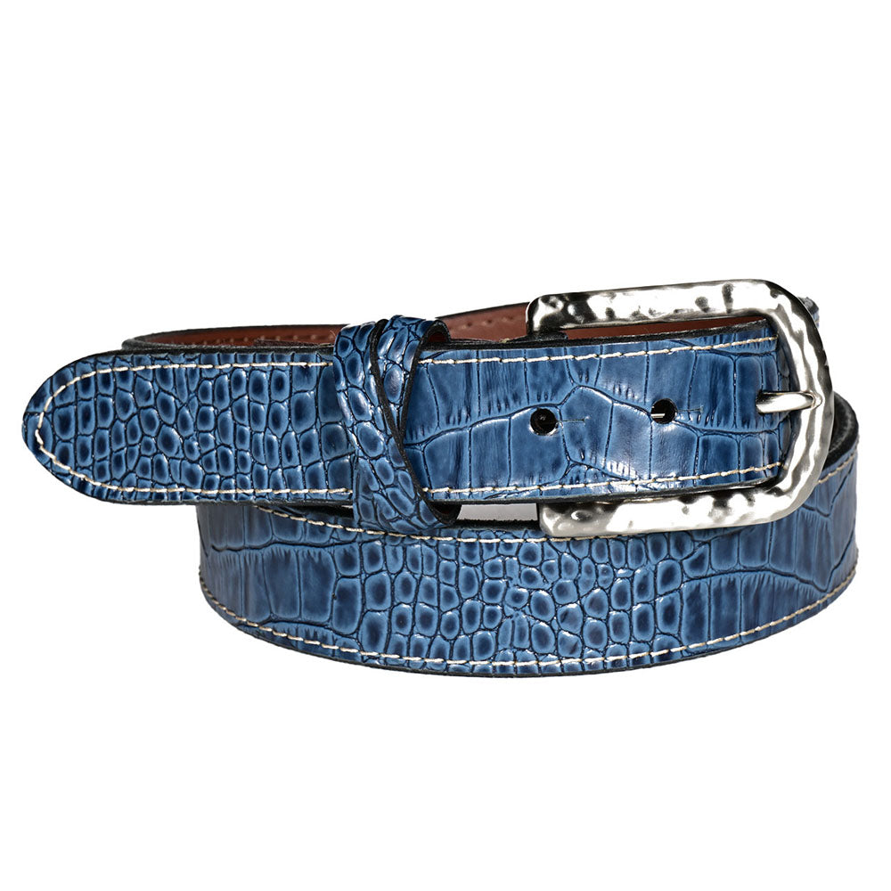 Torino Leather Alligator Grain Calf Leather Belt Blue