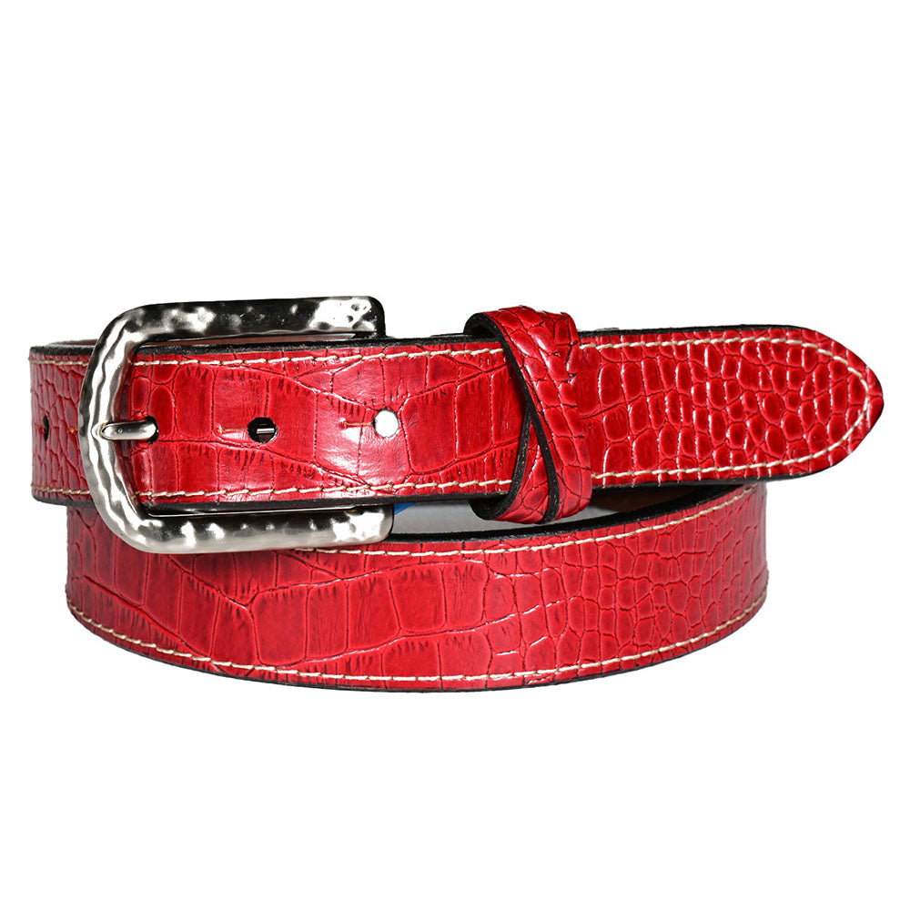 Torino Leather Alligator Grain Calf Leather Belt Red