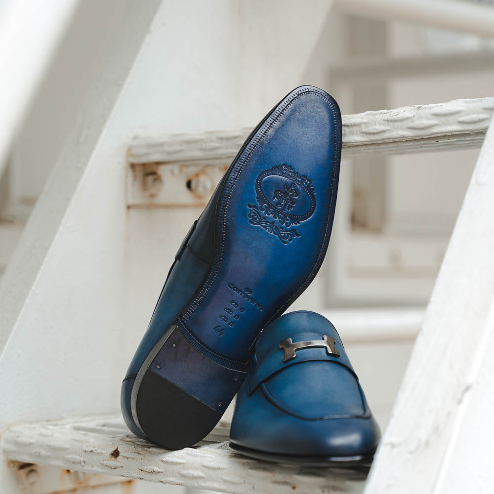 Corrente C02001-5760-H Buckle Loafer Shoes Blue