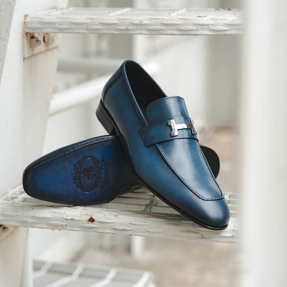 Corrente C02001-5760-H Buckle Loafer Shoes Blue