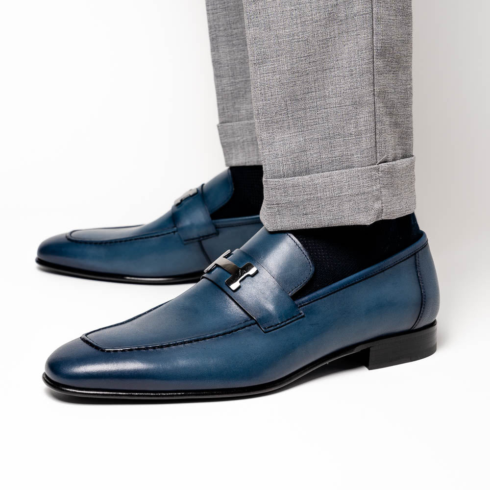 Corrente C02001-5760-H Buckle Loafer Shoes Blue