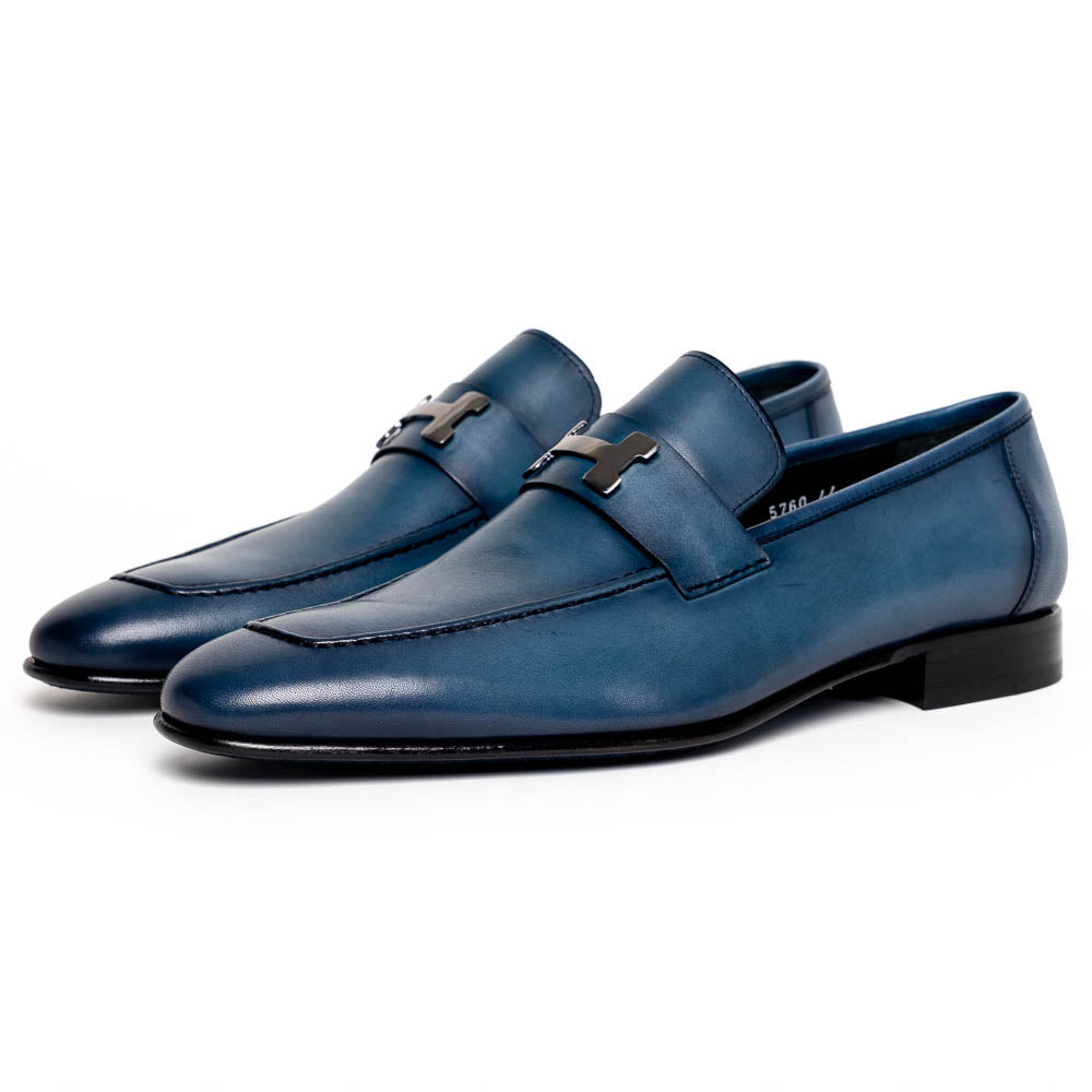Corrente C02001-5760-H Buckle Loafer Shoes Blue