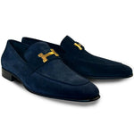 Corrente C02005-5760 H Buckle Suede Loafers Navy
