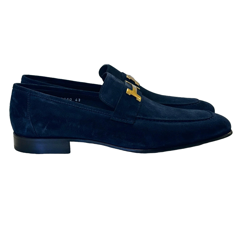 Corrente C02005-5760 H Buckle Suede Loafers Navy