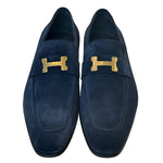 Corrente C02005-5760 H Buckle Suede Loafers Navy
