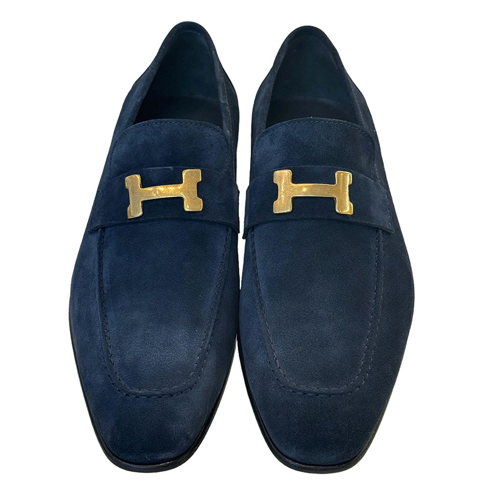 Corrente C02005-5760 H Buckle Suede Loafers Navy