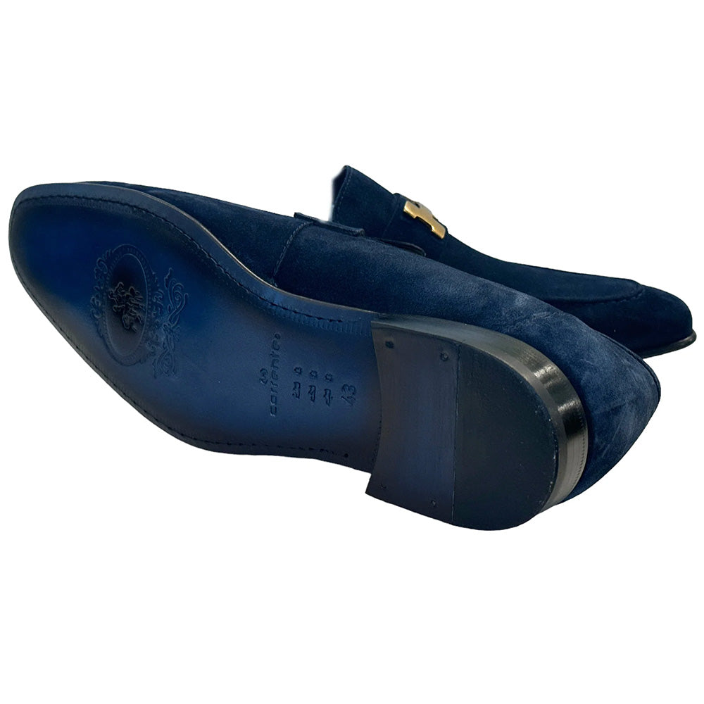 Corrente C02005-5760 H Buckle Suede Loafers Navy