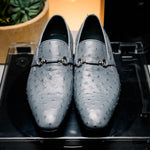 Corrente C0225-5776 Genuine Ostrich Loafers Grey