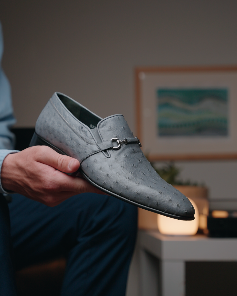 Corrente C0225-5776 Genuine Ostrich Loafers Grey