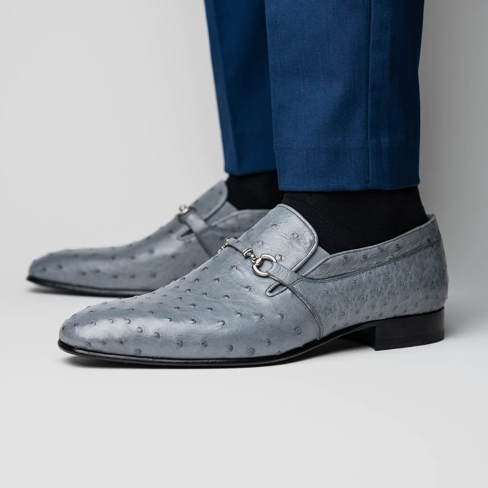 Corrente C0225-5776 Genuine Ostrich Loafers Grey