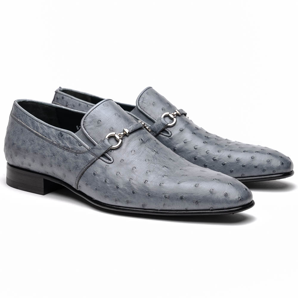 Corrente C0225-5776 Genuine Ostrich Loafers Grey
