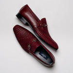Corrente C023-5776 Buckle Woven Loafer Shoes Burgundy