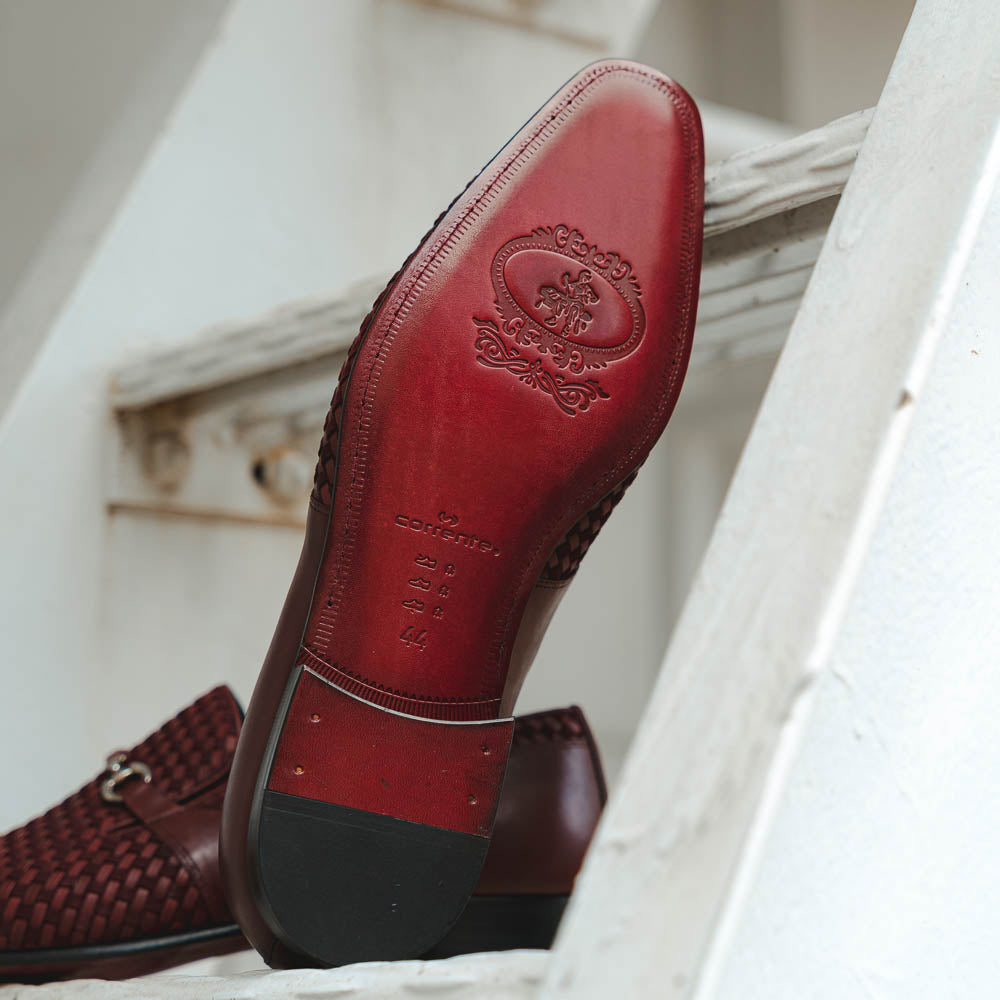Corrente C023-5776 Buckle Woven Loafer Shoes Burgundy