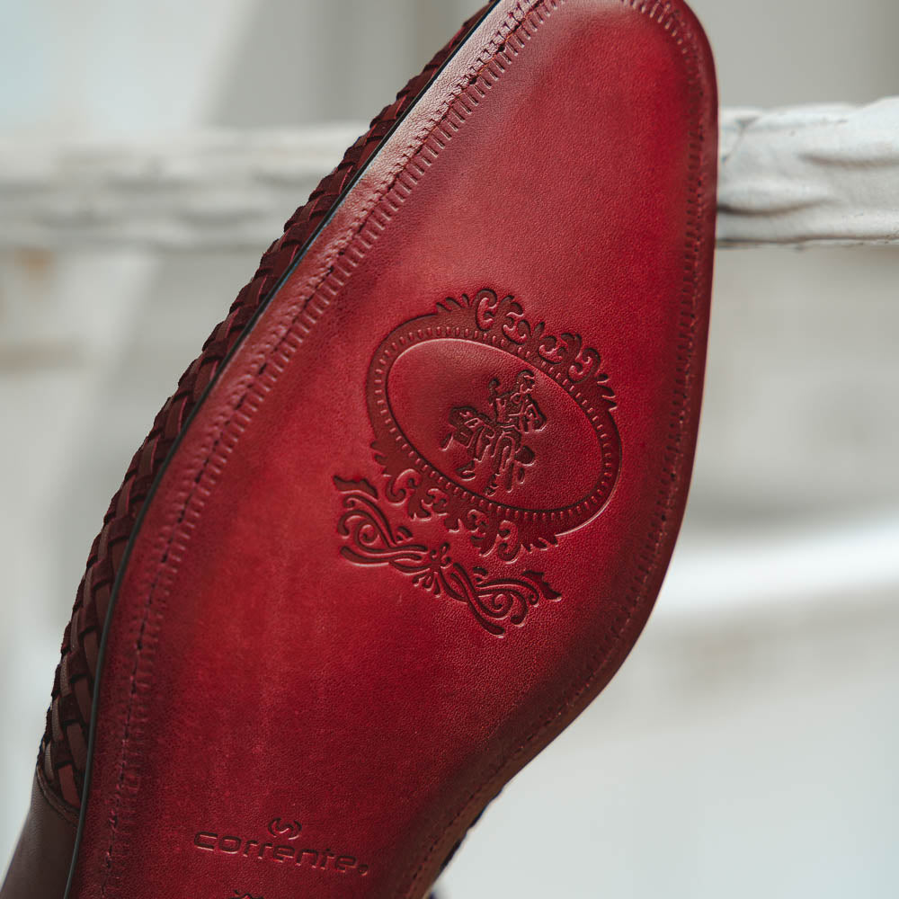 Corrente C023-5776 Buckle Woven Loafer Shoes Burgundy