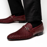 Corrente C023-5776 Buckle Woven Loafer Shoes Burgundy