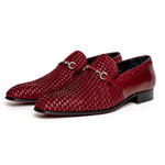 Corrente C023-5776 Buckle Woven Loafer Shoes Burgundy