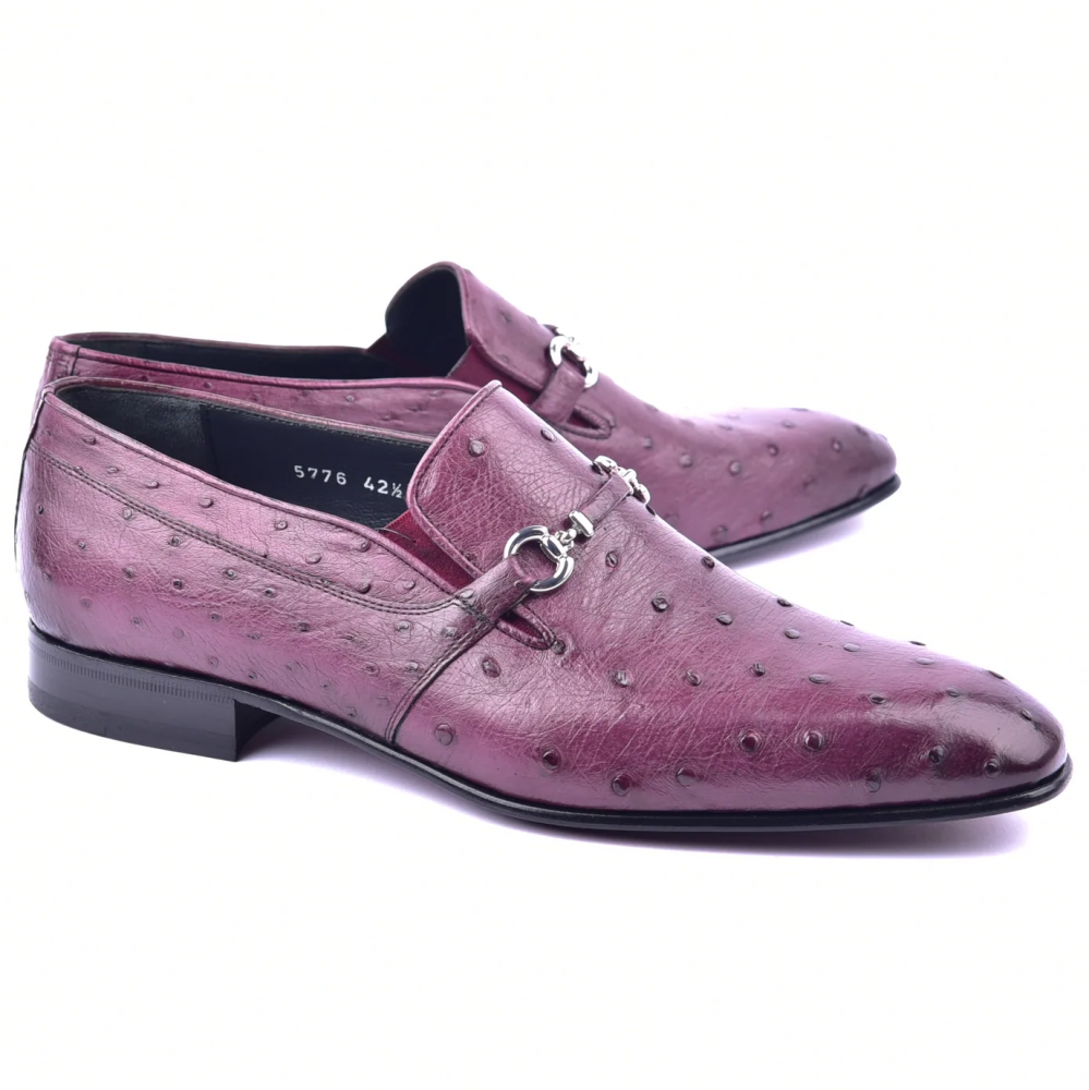 Corrente C0229-5776 Genuine Ostrich Buckle Loafer Burgundy