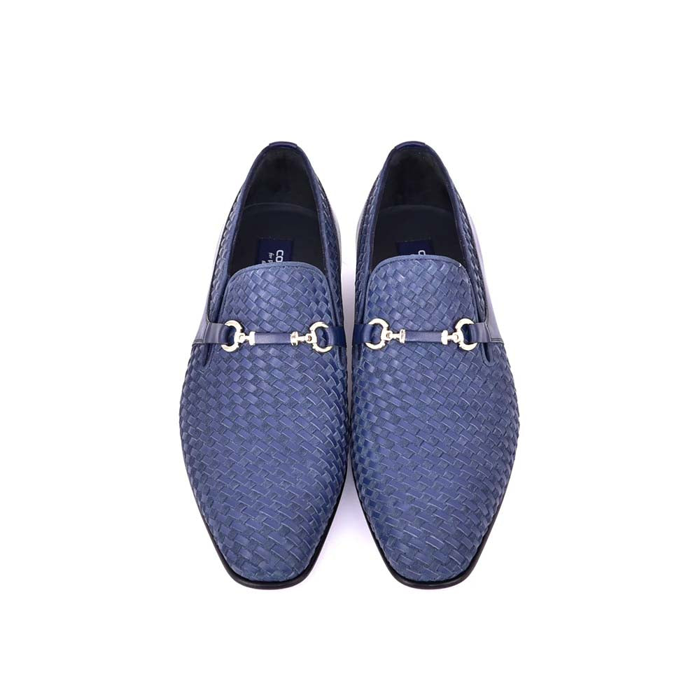 Corrente C0223-5776 Buckle Woven Loafer Shoes Navy