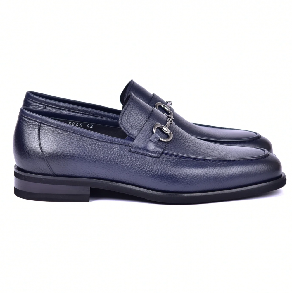 Corrente C001104-5844 Deerskin Buckle Loafer Navy