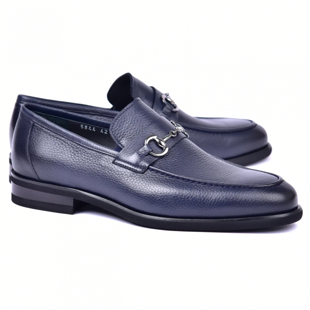 Corrente C001104-5844 Deerskin Buckle Loafer Navy