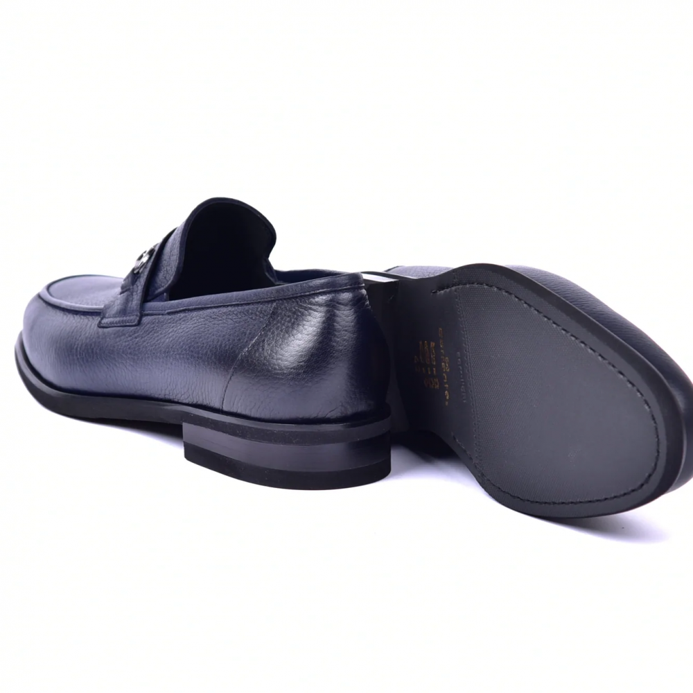 Corrente C001104-5844 Deerskin Buckle Loafer Navy
