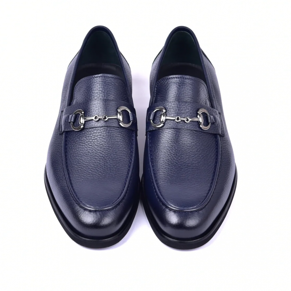 Corrente C001104-5844 Deerskin Buckle Loafer Navy