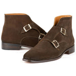 Paul Parkman Double Monkstrap Suede Ankle Boots Brown