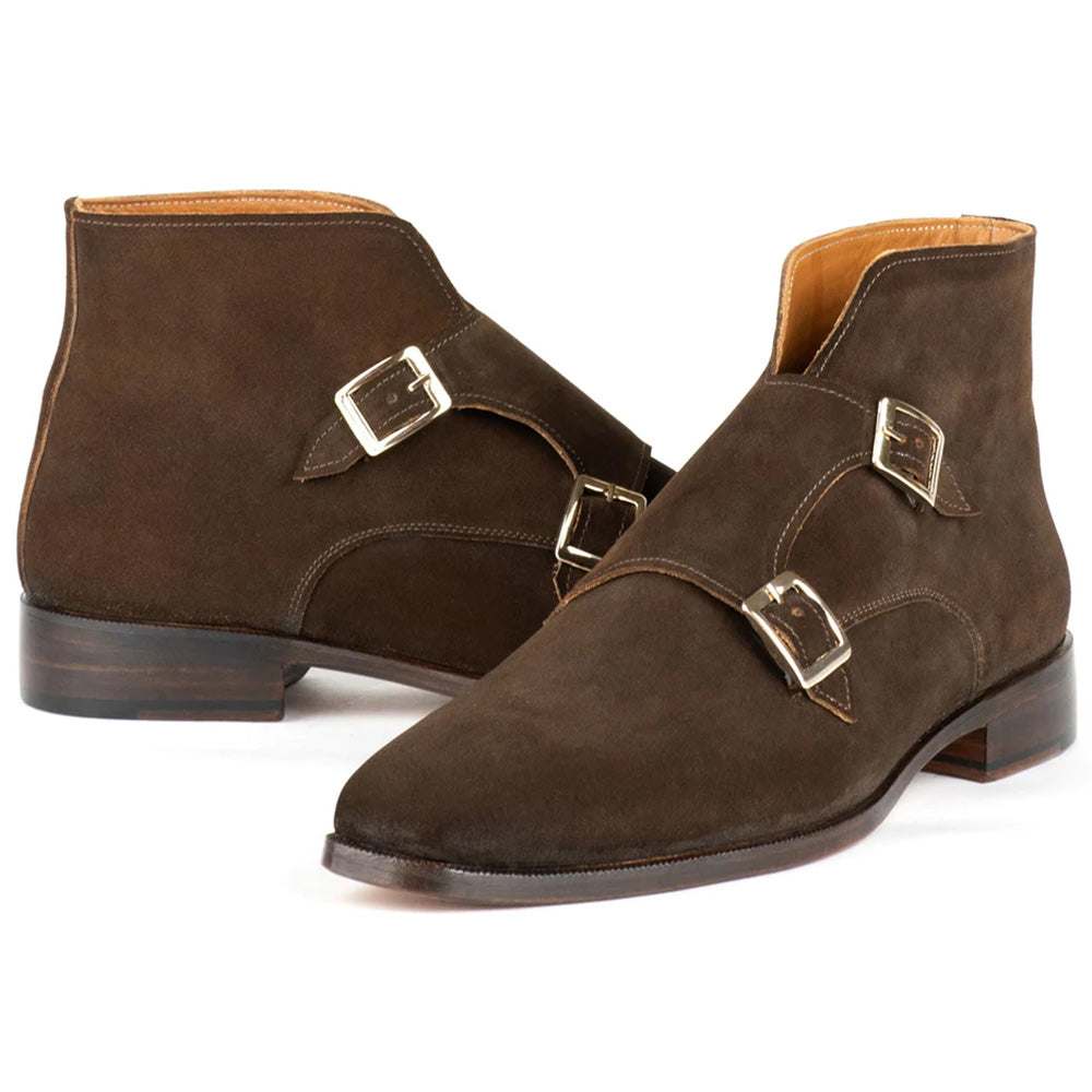 Paul Parkman Double Monkstrap Suede Ankle Boots Brown
