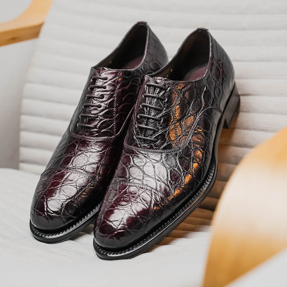 Caporicci 5950 Alligator Oxfords Burgundy