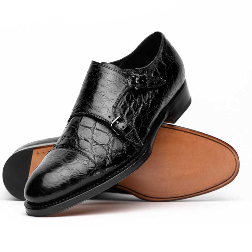 Caporicci 5951 Alligator Monk Strap Black