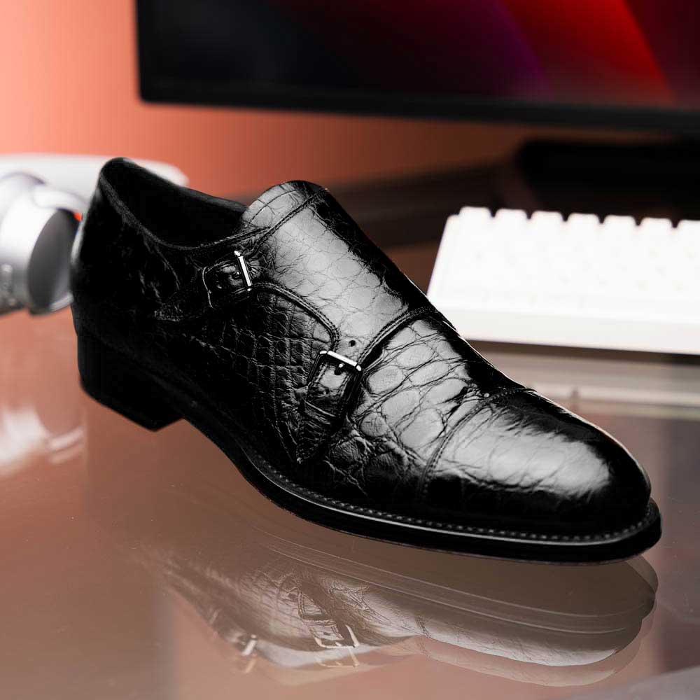 Caporicci 5951 Alligator Monk Strap Black