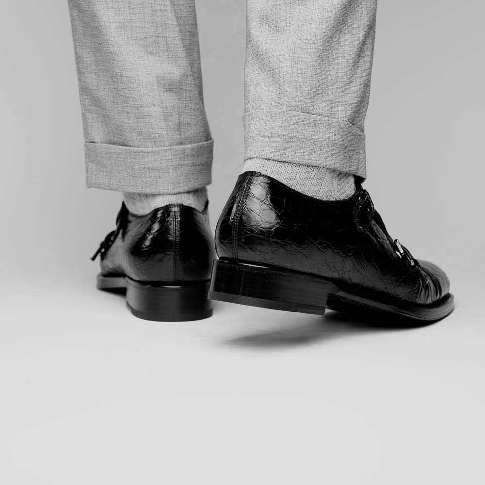 Caporicci 5951 Alligator Monk Strap Black