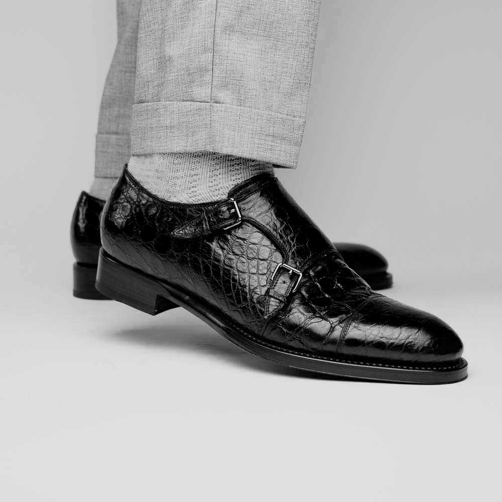 Caporicci 5951 Alligator Monk Strap Black