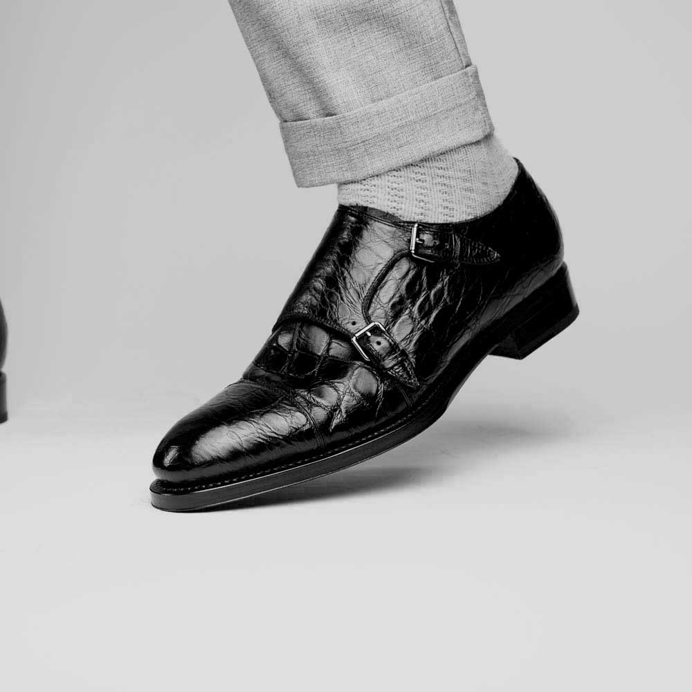 Caporicci 5951 Alligator Monk Strap Black
