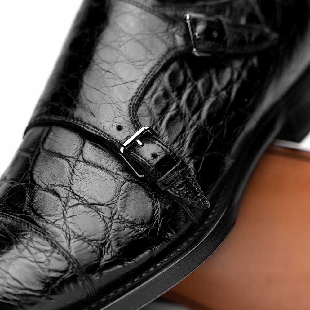 Caporicci 5951 Alligator Monk Strap Black