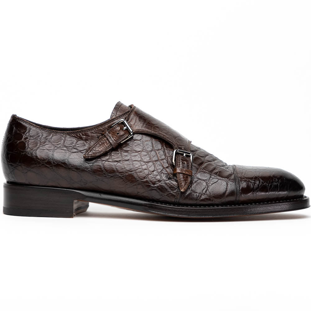 Caporicci 5951 Alligator Monk Strap Dark Brown