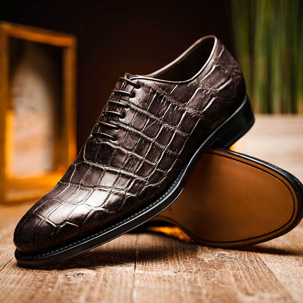 Caporicci 5952 Alligator Oxfords Dark Brown Size 9