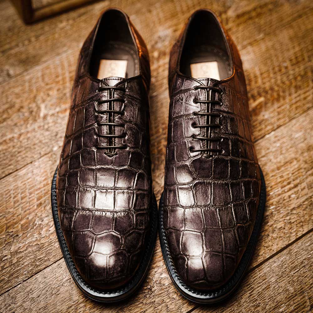 Caporicci 5952 Alligator Oxfords Dark Brown Size 9