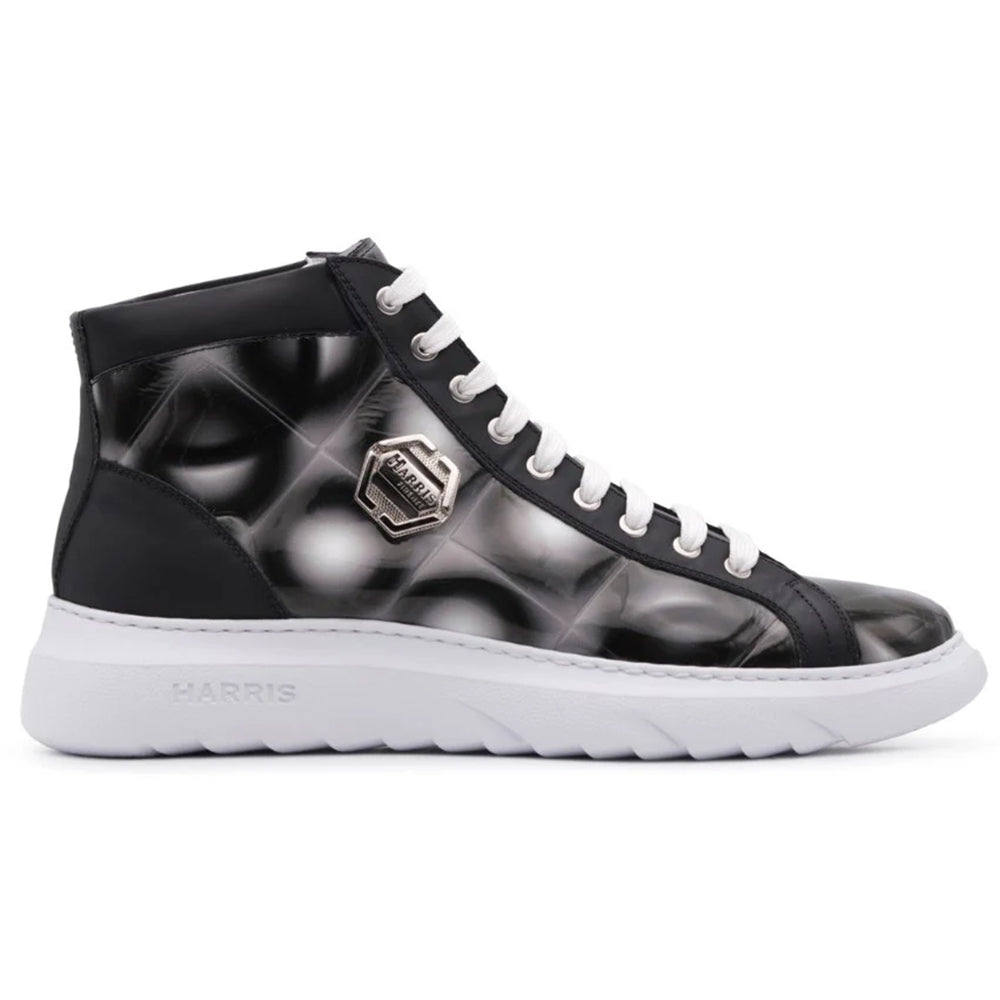 Harris Firenze 1913 Geometric Print Leather Ankle Boots Black