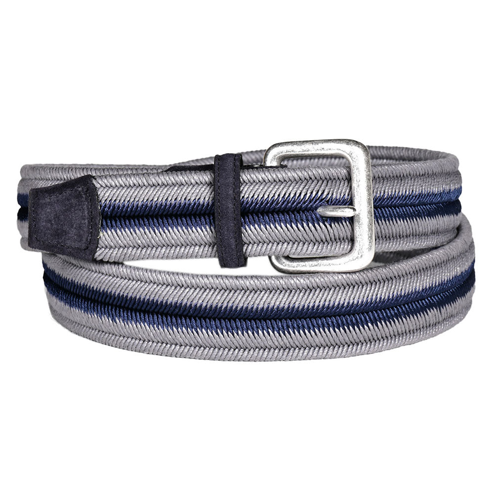Torino Leather Italian Woven Cotton Stretch Belt Blue / Grey