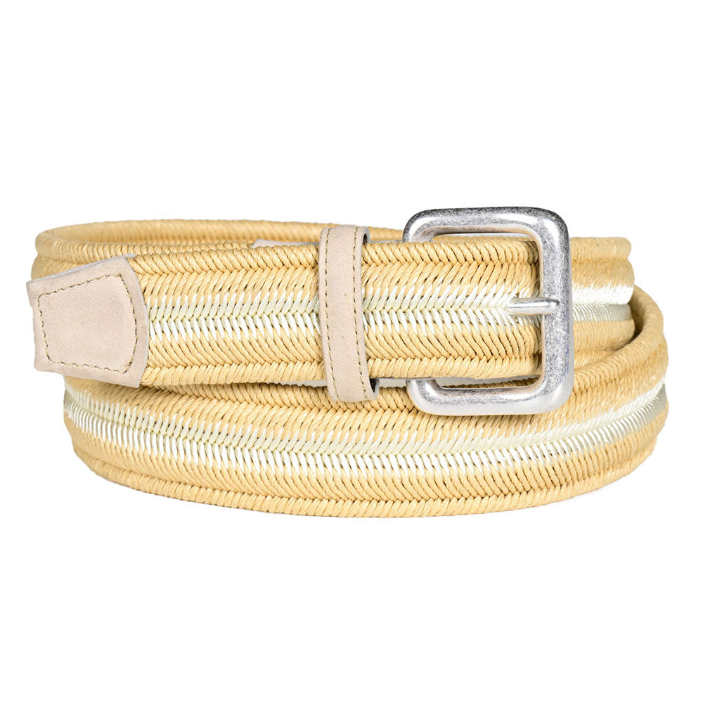 Torino Leather Italian Woven Cotton Stretch Belt Cream / Camel