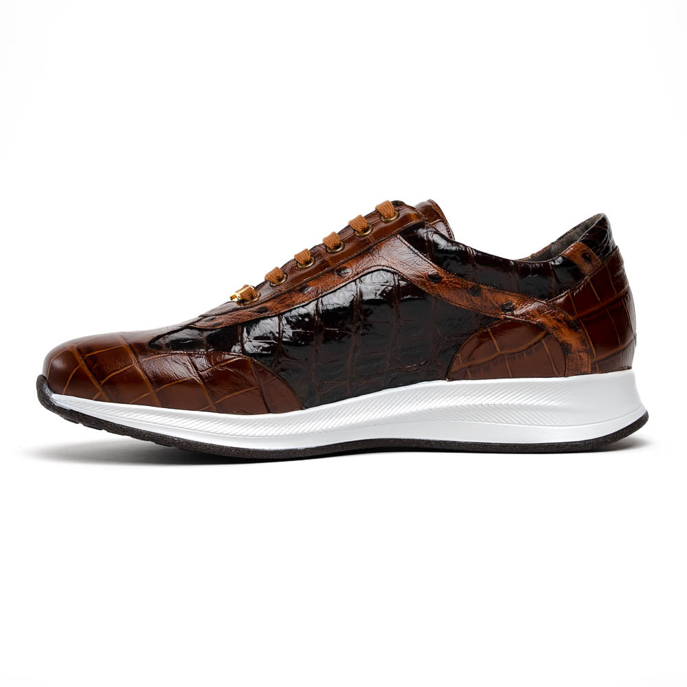 Maseratti Vidal 6002 Embossed Crocodile / Caiman / Ostrich Sneakers Brown